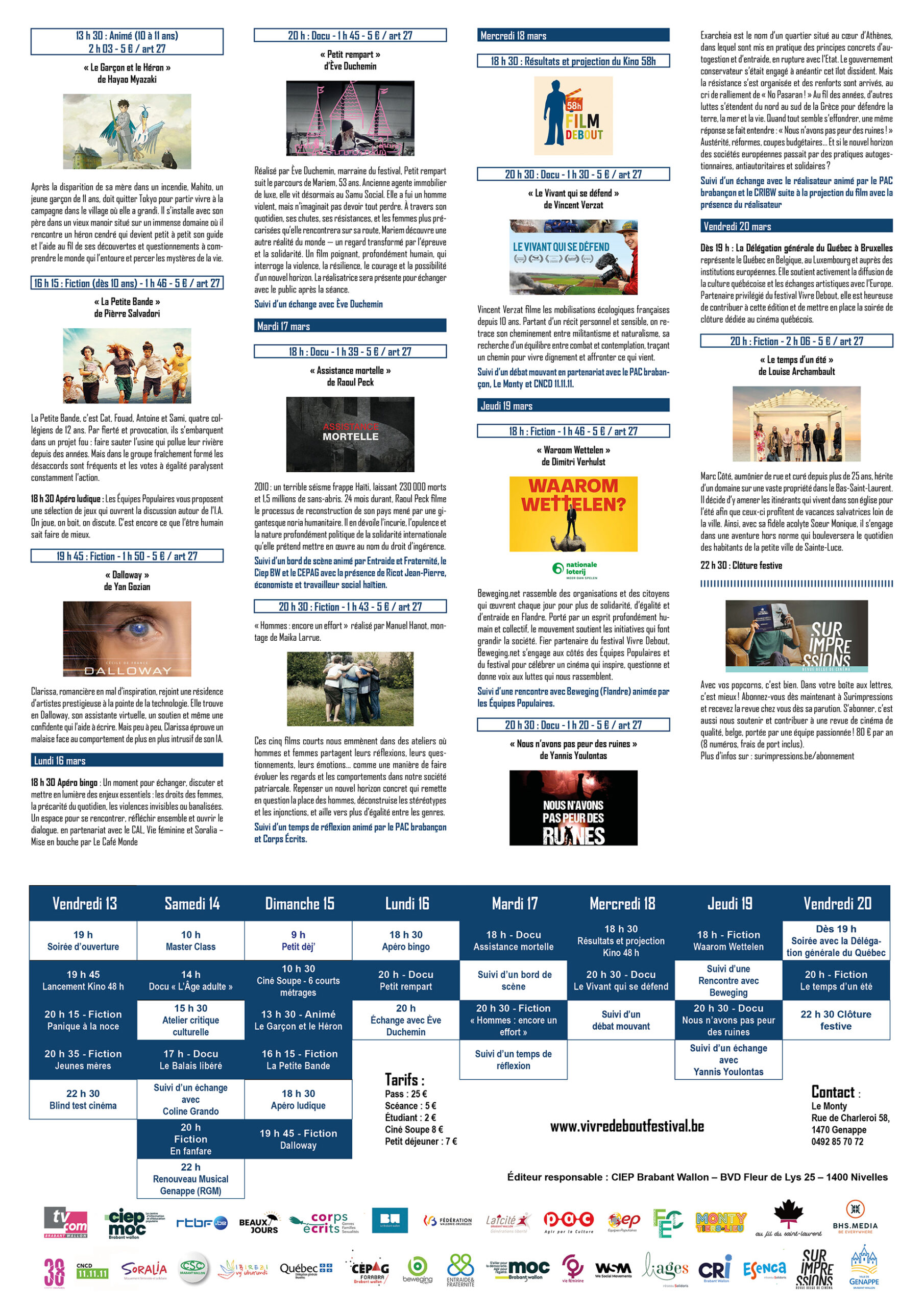 Flyer du festival Vivre Debout verso