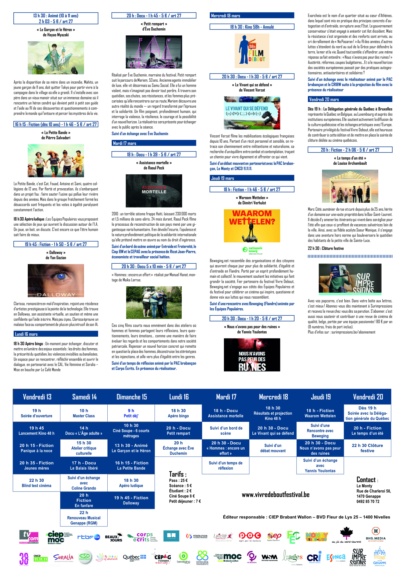 Flyer du festival Vivre Debout verso